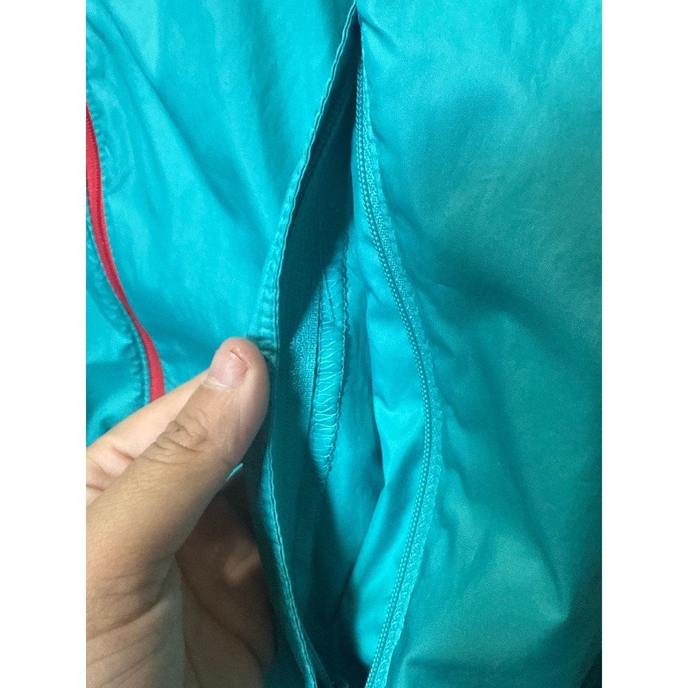 Columbia Teal/Turquoise Zip Up Windbreaker Jacket with Bright Zipper/String Ties - Picture 4 of 5
